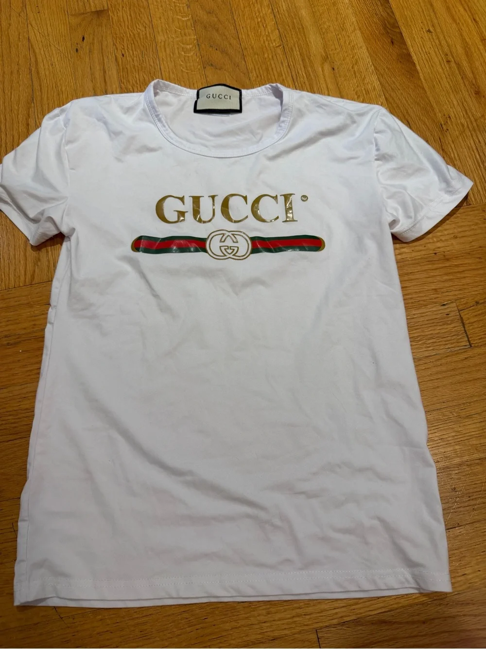 White Logo Tee with Gold Script - Picture 1 of 3